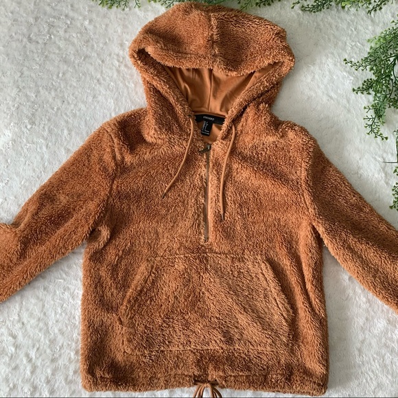 F21 | Oversized Teddy Bear Pullover Brown Hoodie - Picture 3 of 7